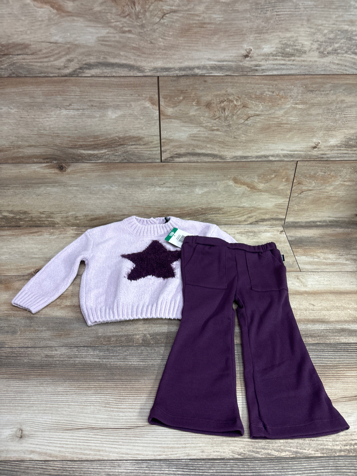 NEW DKNY 2pc Velour Knit Star Sweater & Flare Pants Purple sz 18m