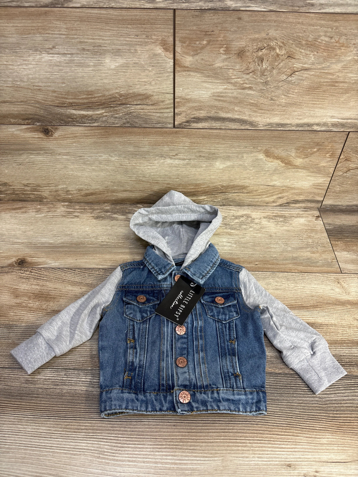 NEW Little Bipsy Hooded Denim Jacket Grey sz 0-3m