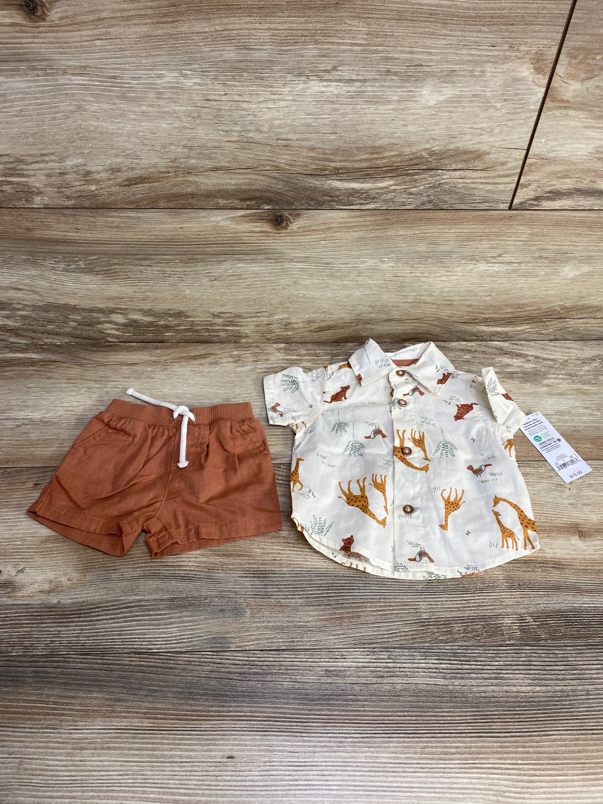 NEW Just One You 2pc Animal Print Button Up Shirt & Shorts White sz Newborn