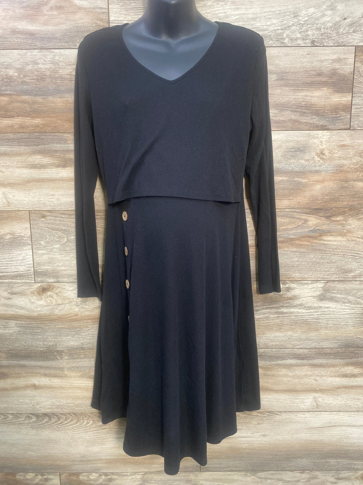 Ribbed Maternity Nursing Dress Black sz Large