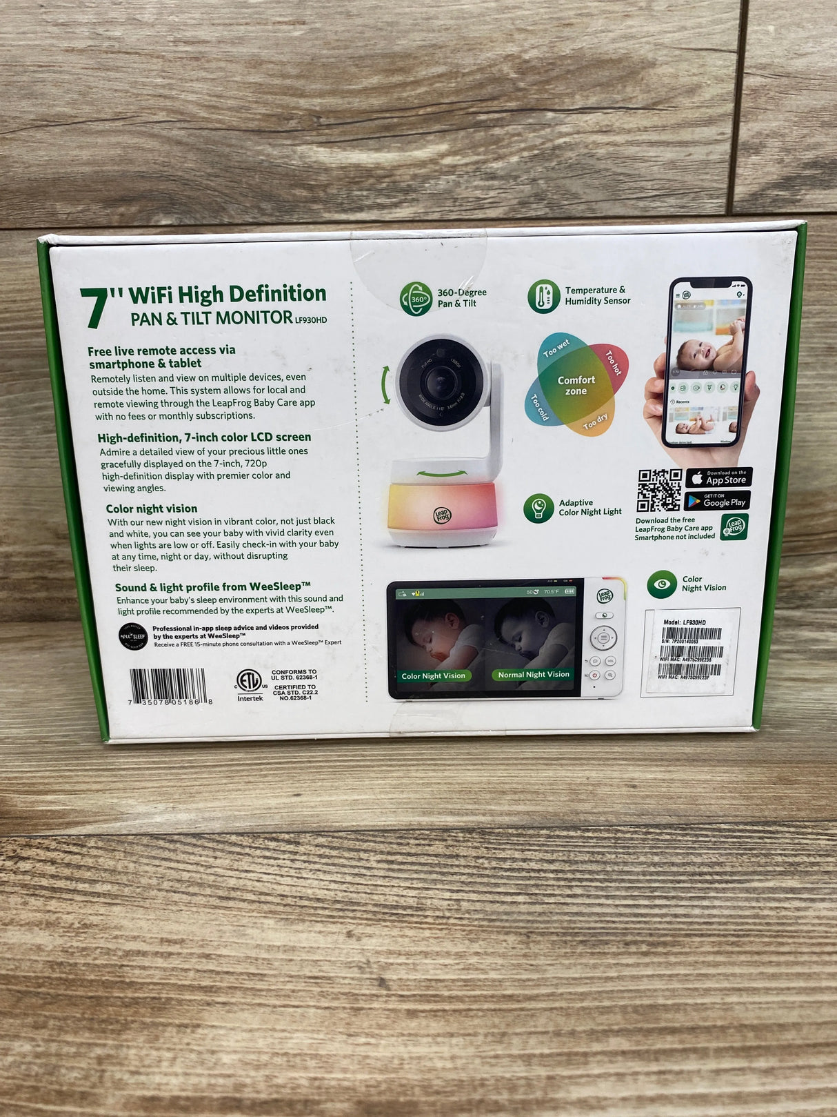 NEW LeapFrog LF930HD 7" WiFi High Definition Pan & Tilt Baby Monitor