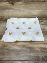 Cloud Island Muslin Swaddle Blanket Gold Hearts Print White