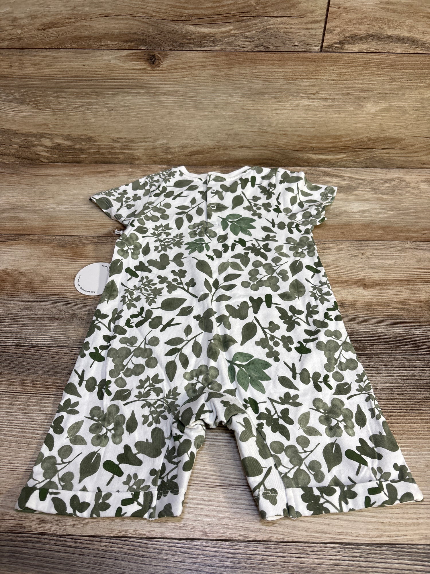 NEW Norani Baby Organic Snap Romper in Green Leaves White sz 12-18m