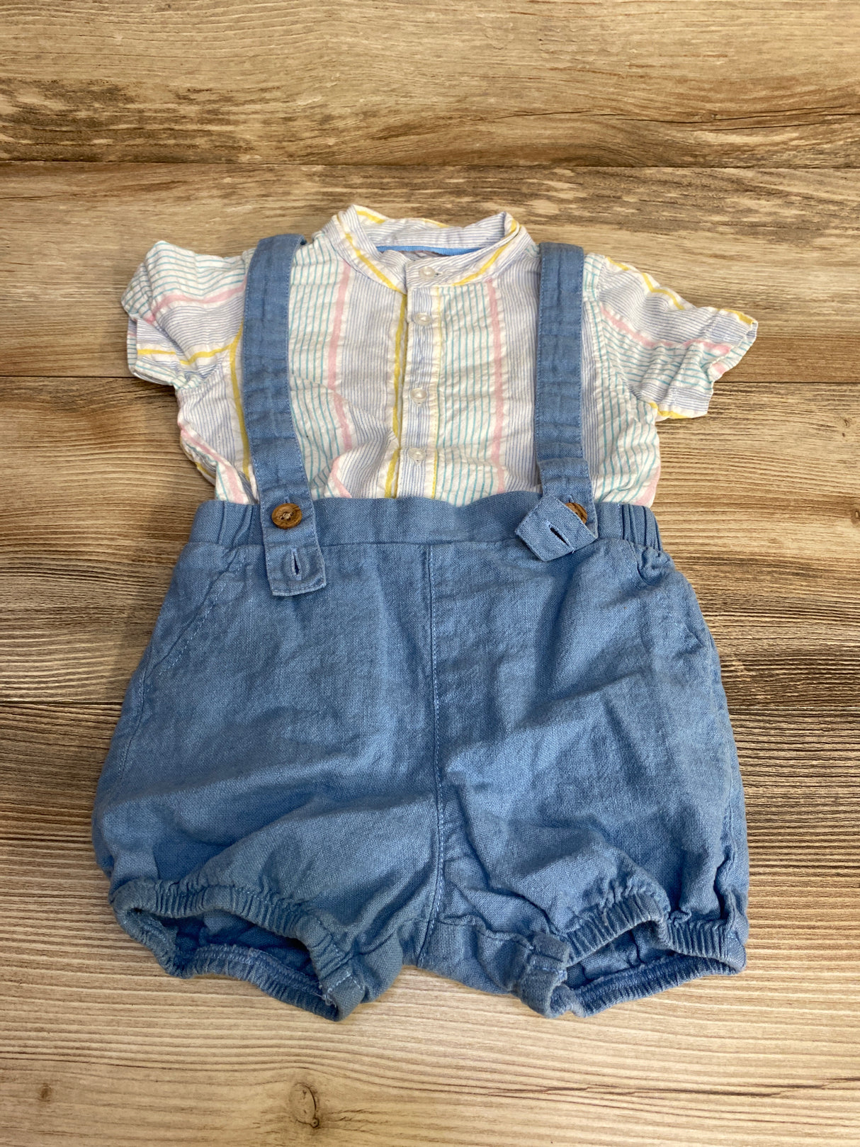 Primark 2pc Striped Bodysuit & Shorts Blue sz 9-12m