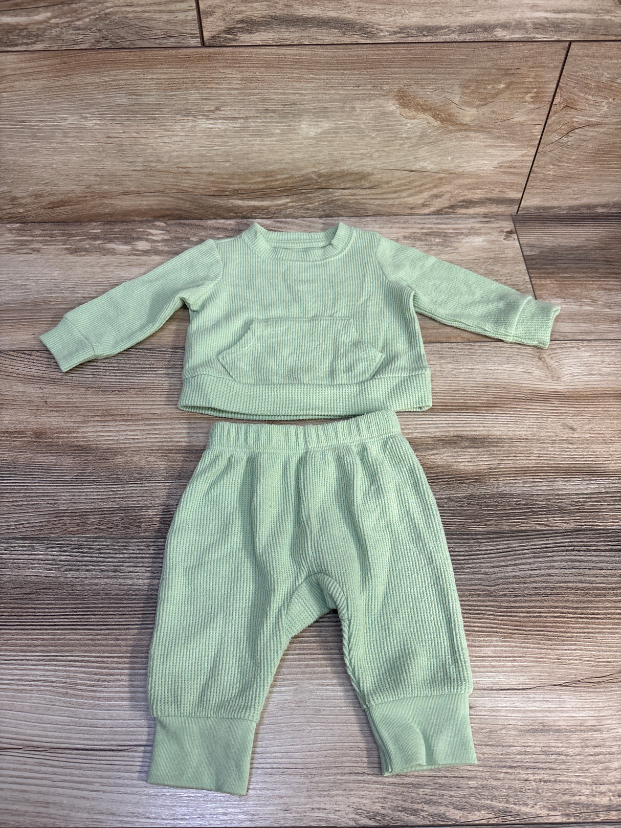 Cat & Jack 2pc Waffle Knit Shirt & Pants Set Green sz Newborn