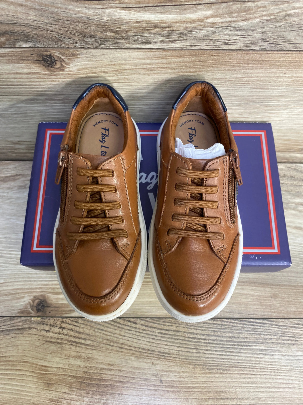 NEW Flag Ltd. Cameron Leather Zip Oxford Sneakers Tan sz 9c