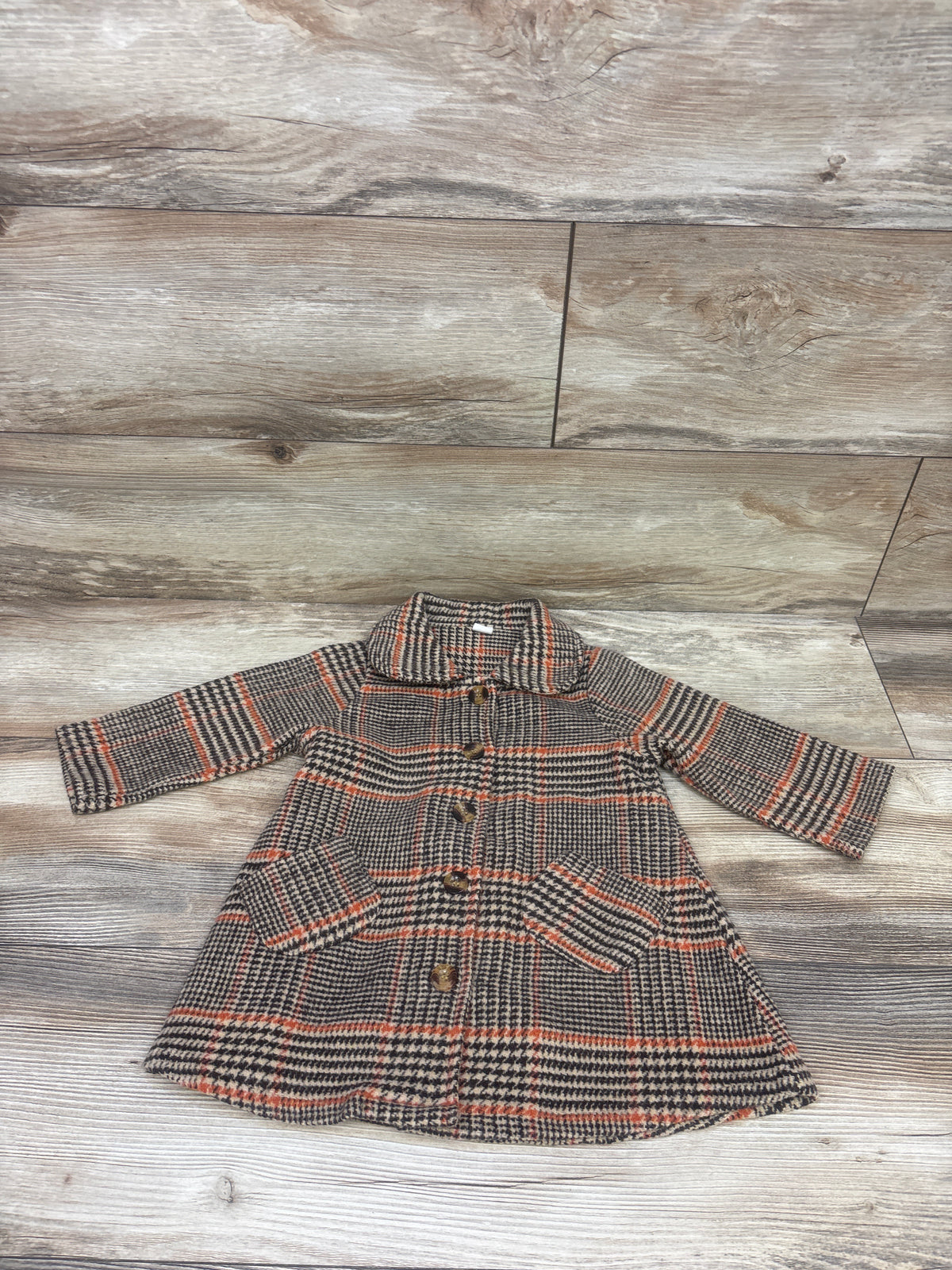 Shein Plaid Flannel Fleece Dress Coat Brown sz 18-24m