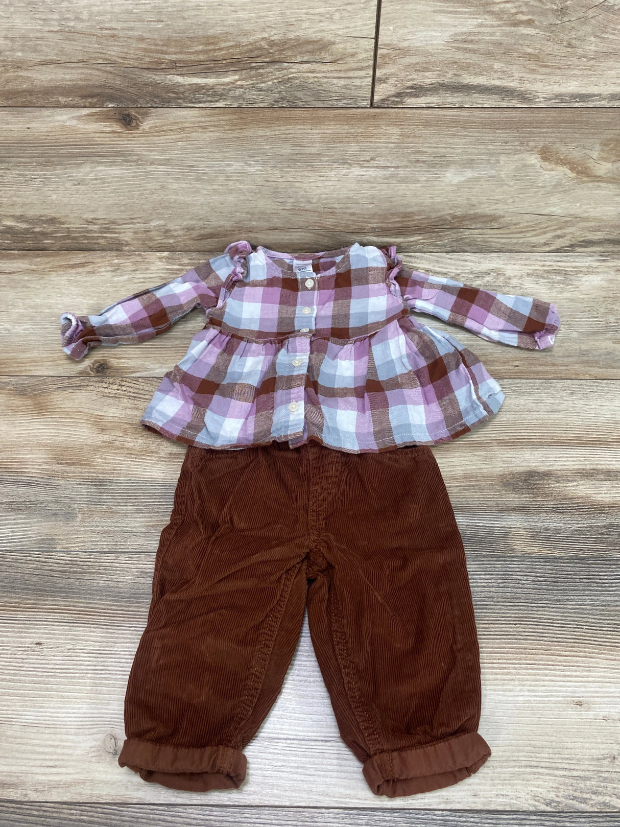 Carter's 2pc Plaid Top & Corduroy Pants Purple sz 6m