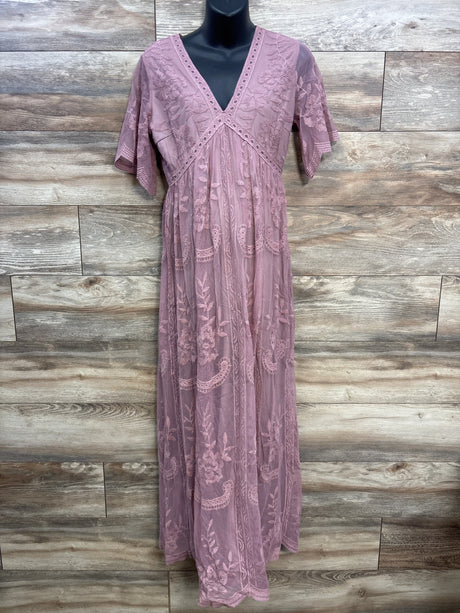Pink Blush Maternity Lace Mesh Overlay Maxi Dress Pink sz Large - Me n Mommy To Be