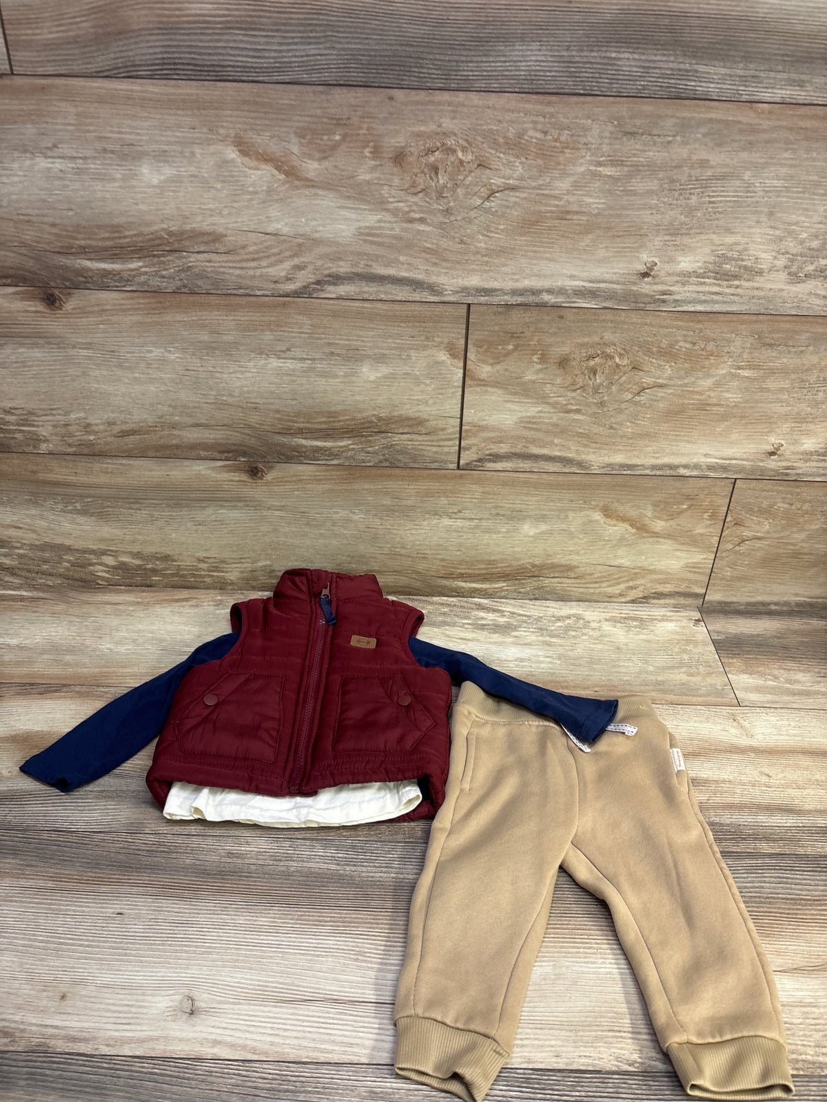 Weatherproof Vintage 3pc Puffer Vest, Shirt, & Pants Set Red sz 6/9m