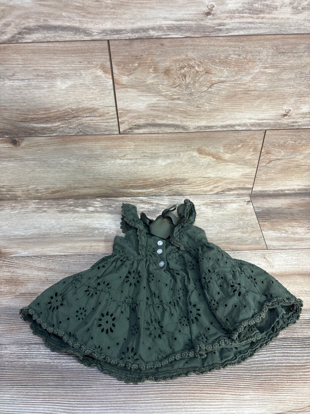 Blueberi Boulevard Eyelet Tiered Sleeveless Dress Emerald Green sz 12m