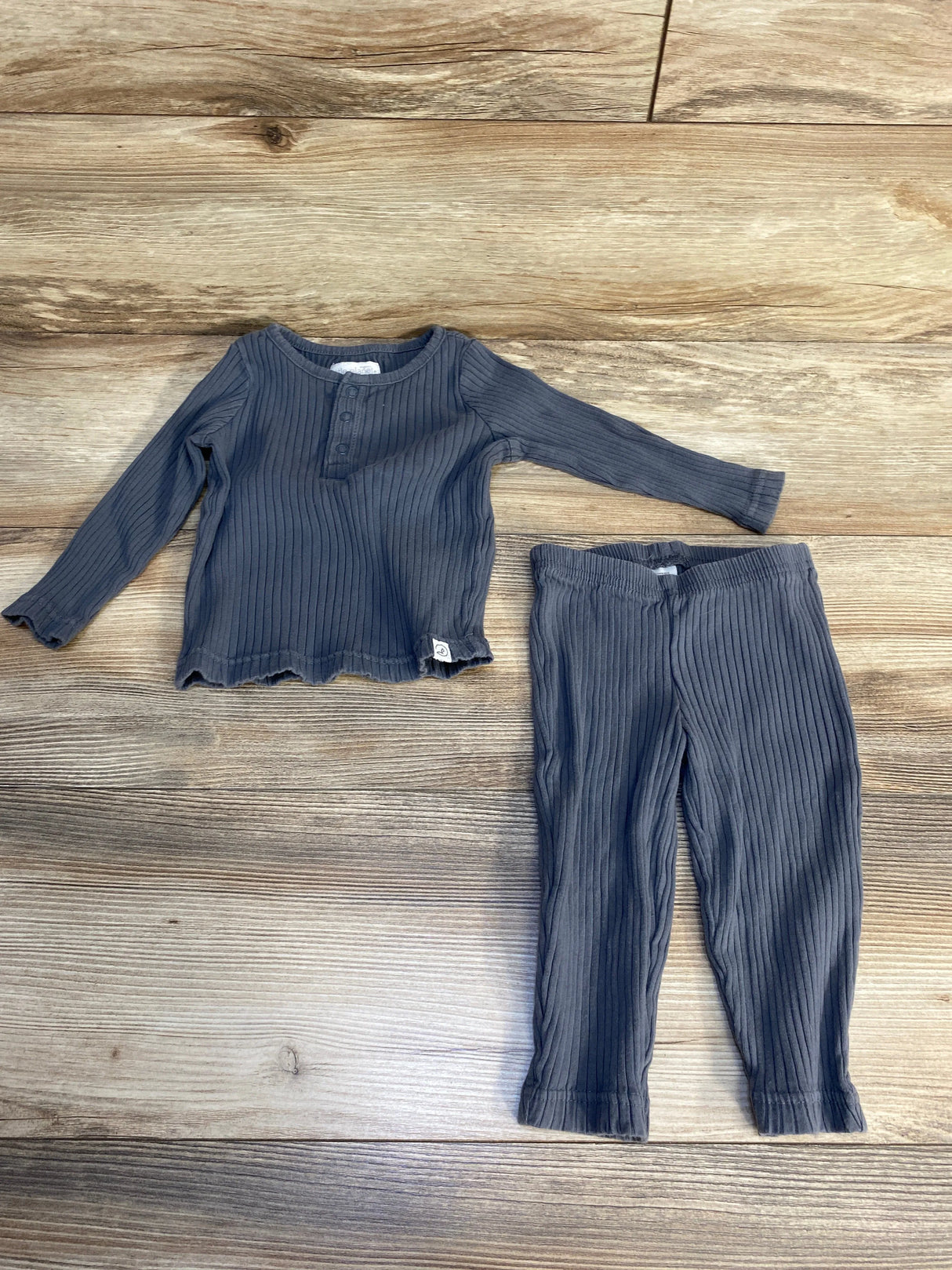 Little Planet Organic 2pc Ribbed Henley Knit Shirt & Bottoms Set Grey sz 9m