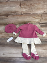 NEW Max Studio Baby 3pc Knitted Dress & Footed Stockings Pink sz 3-6m
