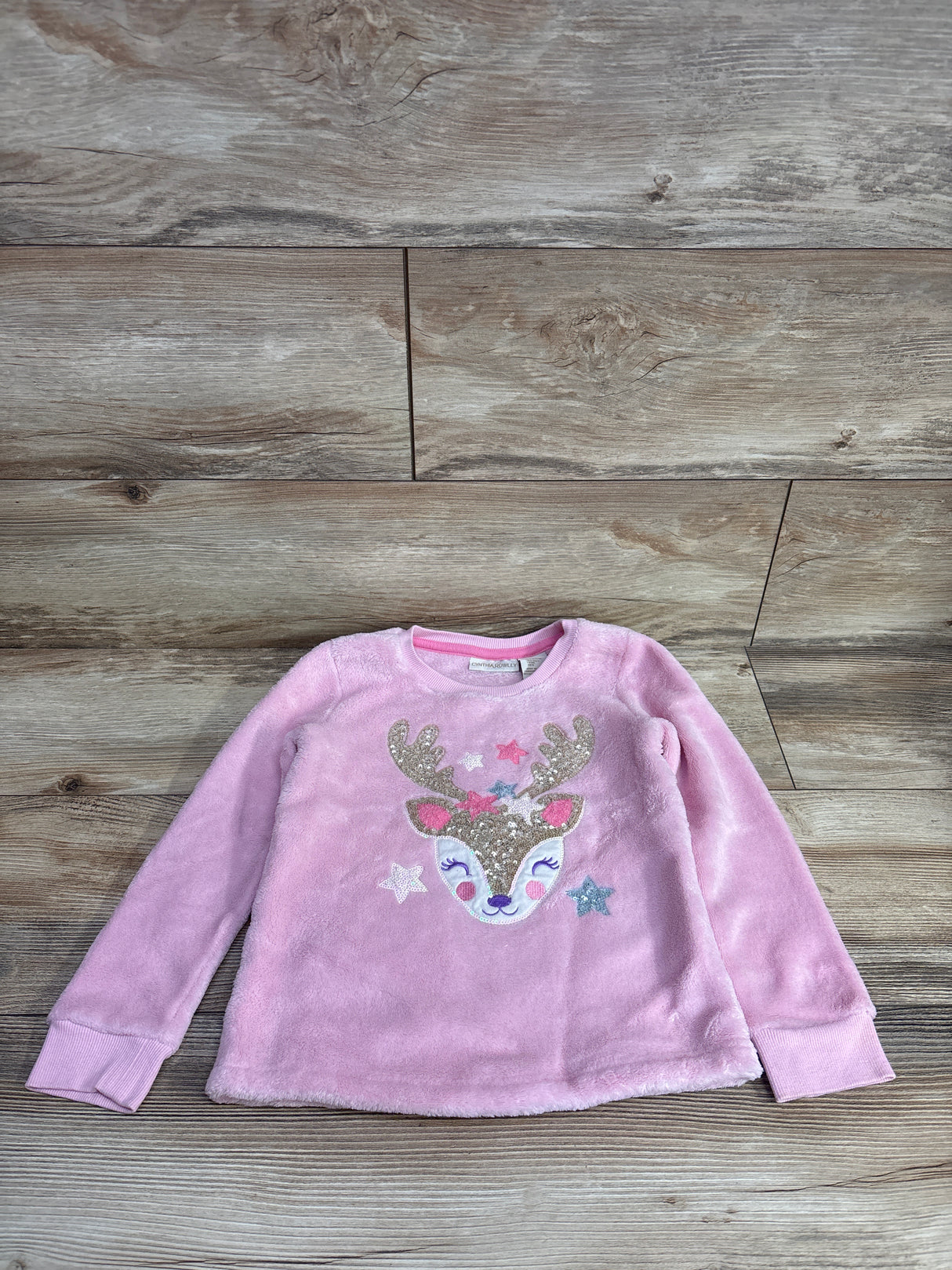 Cynthia Rowley Plush Textured Deer Sweatshirt Pink sz 5T-6