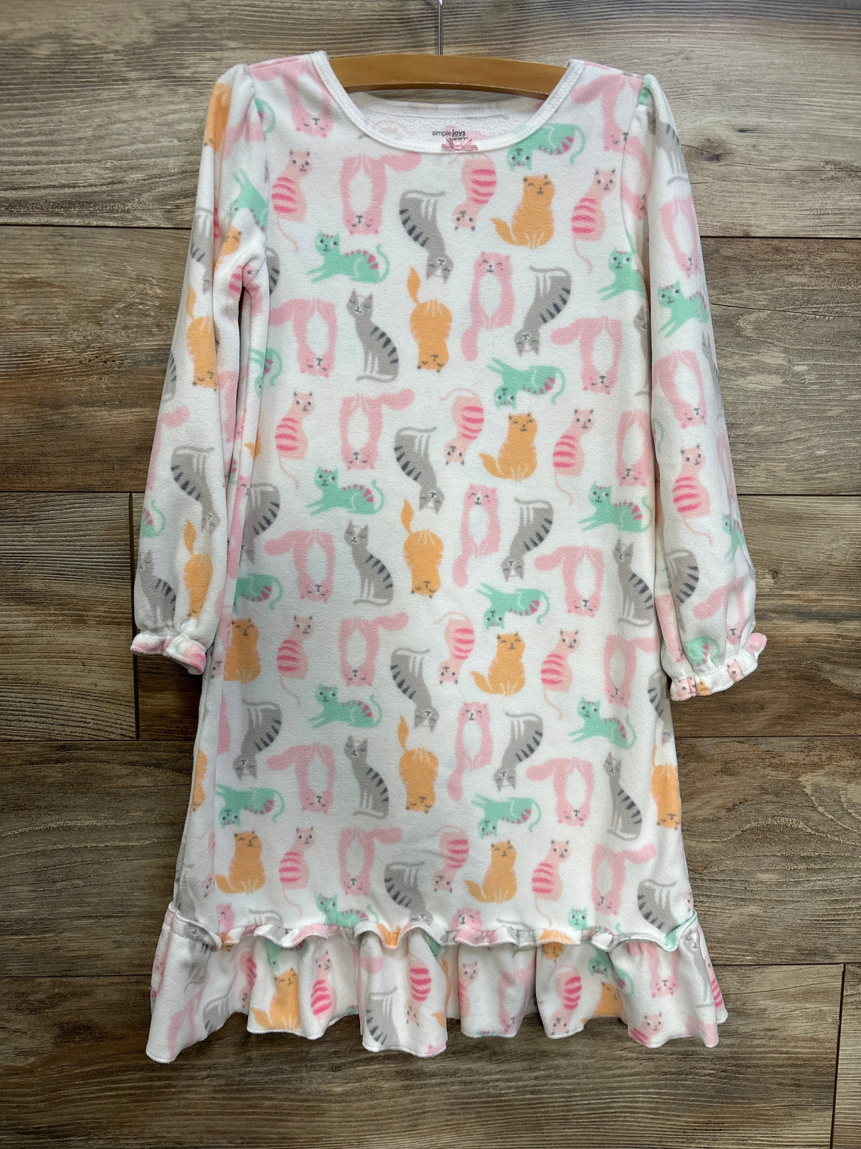 Simple Joys Cat Fleece Nightgown White sz 4-5T
