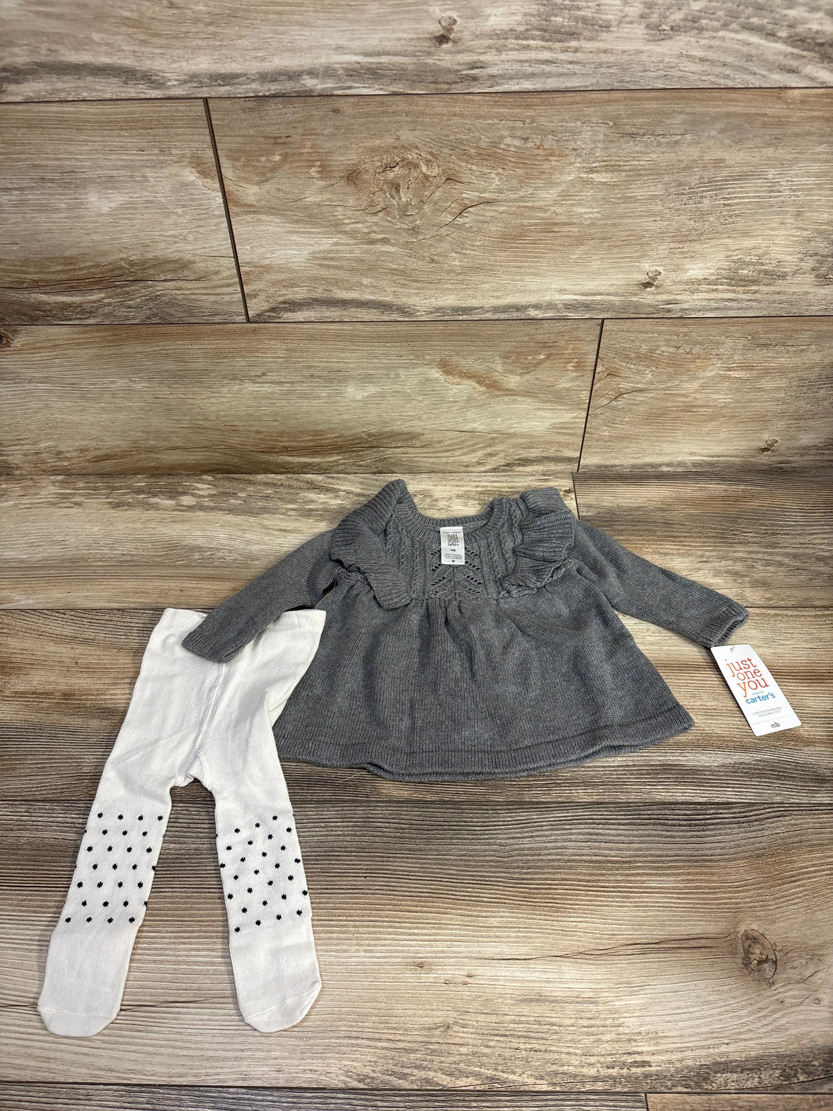 NEW Just One You 2pc Ruffled Sweater Top & Stockings Grey sz Newborn
