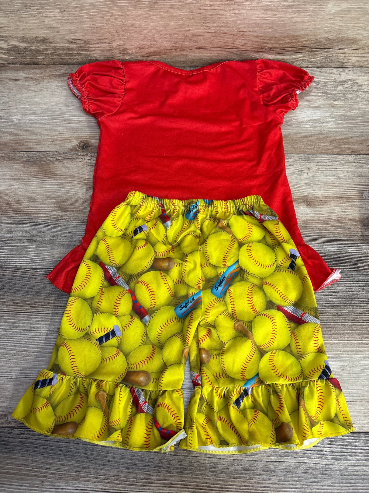 2pc Peace Love Softball Shirt & Shorts Red sz 3T - Me n Mommy To Be