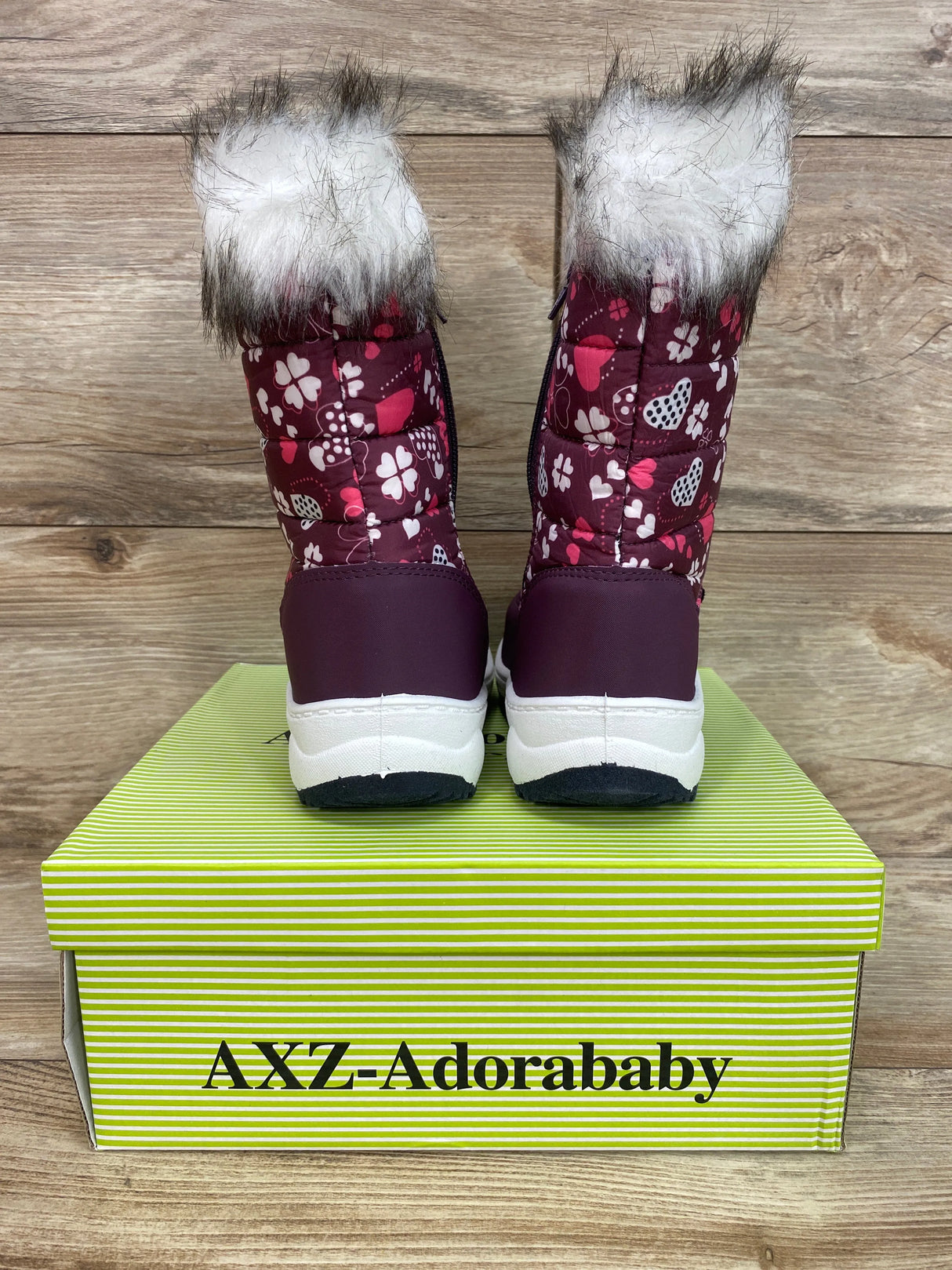 NEW Adorababy Girls Snow Boots Mid Calf Winter Fur Boots Purple Sz 12c