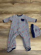 Little Me 2pc Striped Anchor Sleeper & Hat Set White/Navy sz 6m