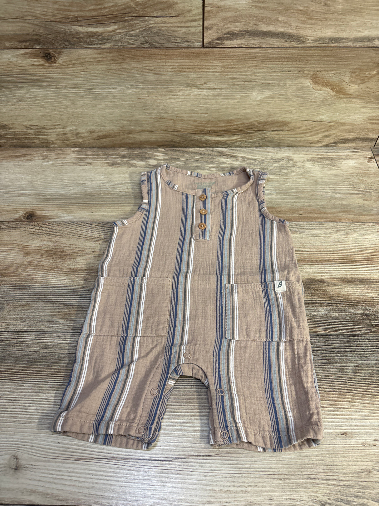 Easy Peasy Sleeveless Henley Gauze Romper Brown sz 6-9m