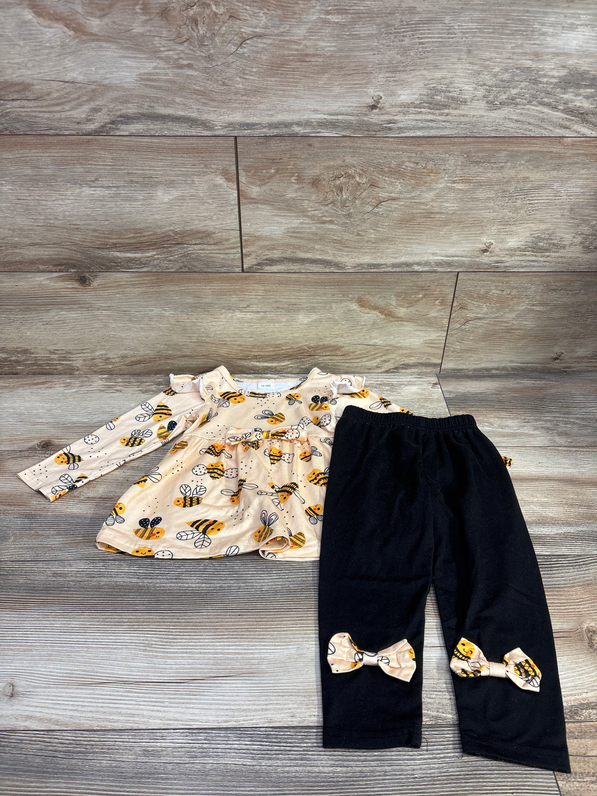 Long Sleeve Bee Print Peplum Top & Pants Set Yellow sz 12-18m