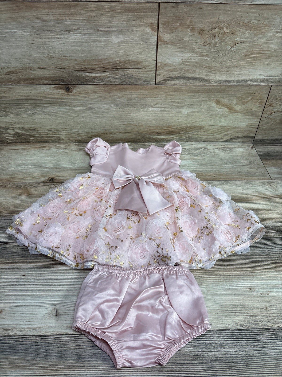 Rare Editions 2pc Metallic Tulle Dress & Bloomers Pink sz 6-9m