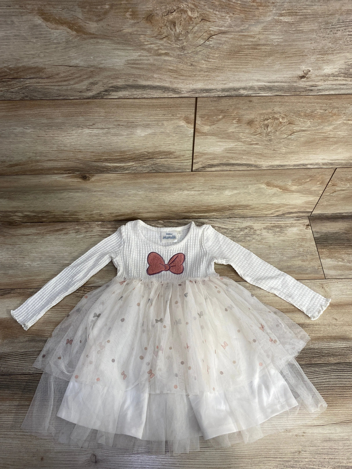 Disney Junior Minnie Mouse Tulle Waffle Knit Shirt Dress Ivory sz 3T