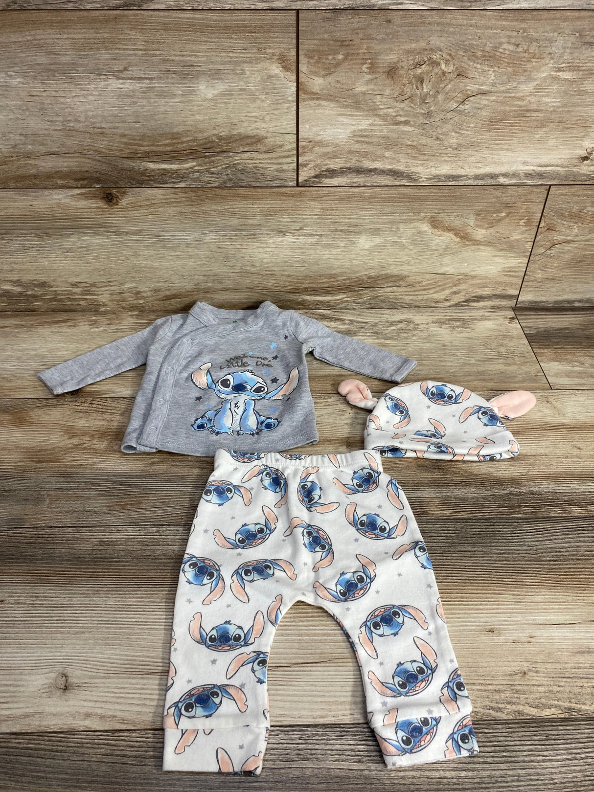 Disney Baby 3pc Welcome Little Stitch Shirt & Bottoms Set Grey sz 0-3m