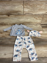 Disney Baby 3pc Welcome Little Stitch Shirt & Bottoms Set Grey sz 0-3m