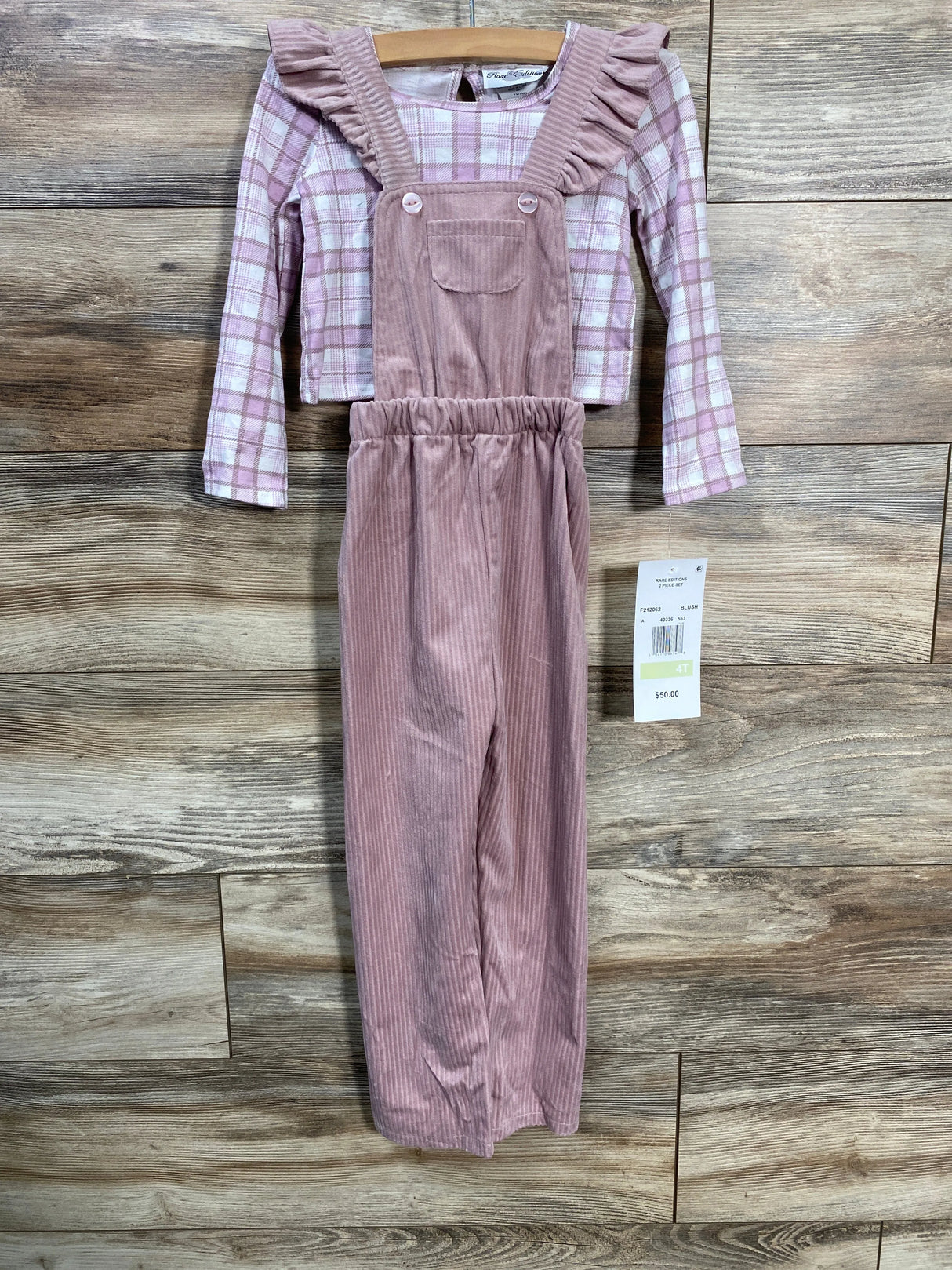 NEW Rare Editions Plaid Shirt & Overalls Purple sz 4T