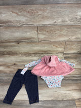 Just One You 3pc Plush Dress Coat & Floral Bodysuit Set White sz 6m