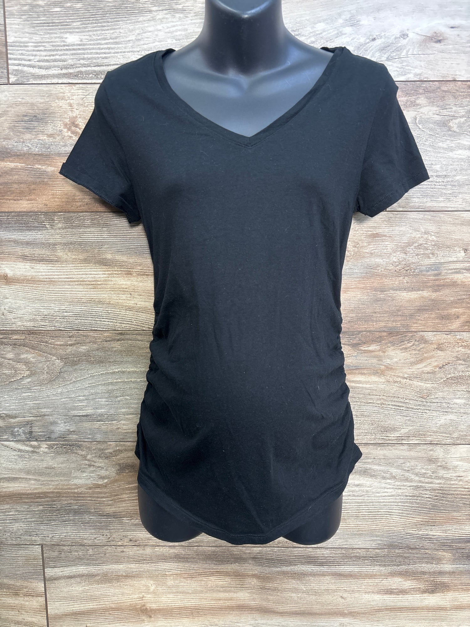 Isabel Maternity Ruched V-Neck Shirt Black sz Medium