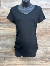 Isabel Maternity Ruched V-Neck Shirt Black sz Medium