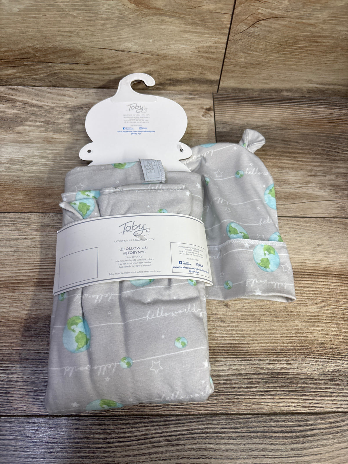 NEW Toby 2pc Hat & Swaddle Wrap Blanket Grey
