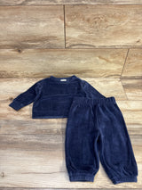 First Impressions 2pc Velour Long Sleeve Shirt & Pants Set Navy sz 6-9m