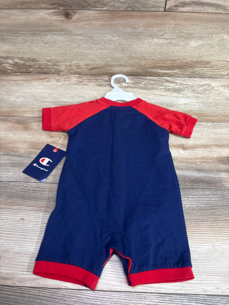 New Me n Mommy To Be red and navy blue button-front shortie romper for baby size 12m
