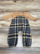 2pc Shirt & Plaid Overalls Brown sz 3-6m