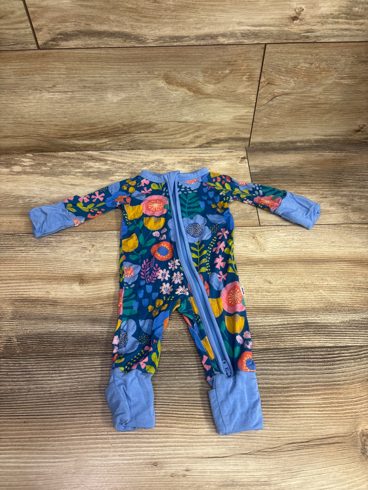 Little Sleepies Floral Bamboo Convertible Sleeper Blue sz Preemie