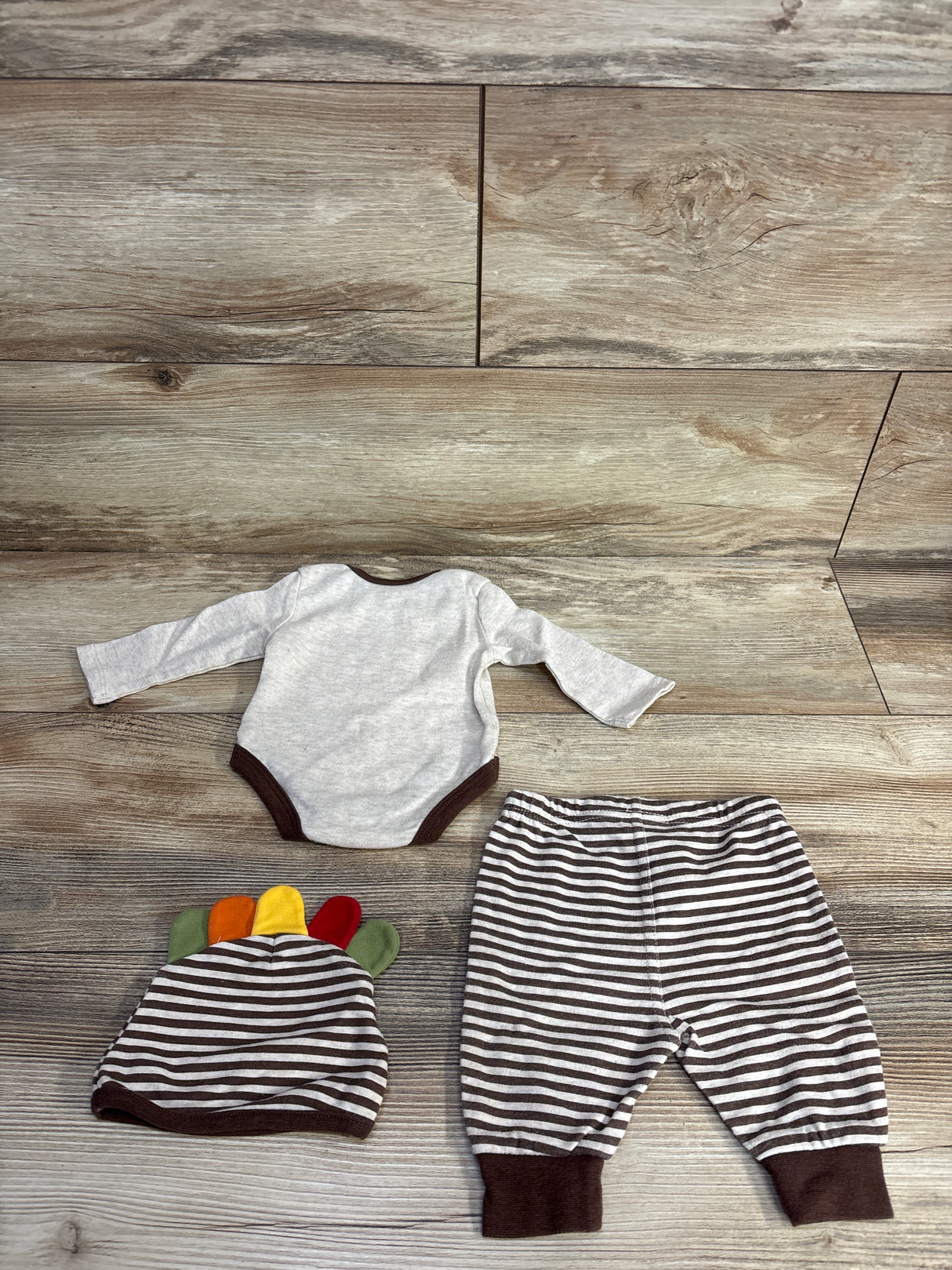 Baby Essentials 3pc My First Thanksgiving Bodysuit Set Taupe sz 3m