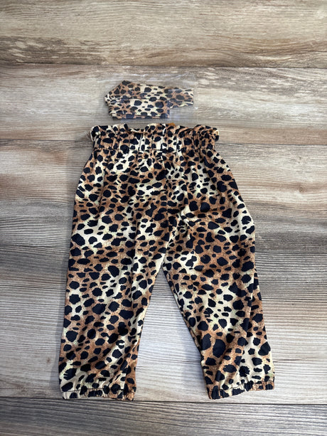 NEW 2pc Leopard Print Pants & Headwrap Brown sz 6-9m - Me n Mommy To Be