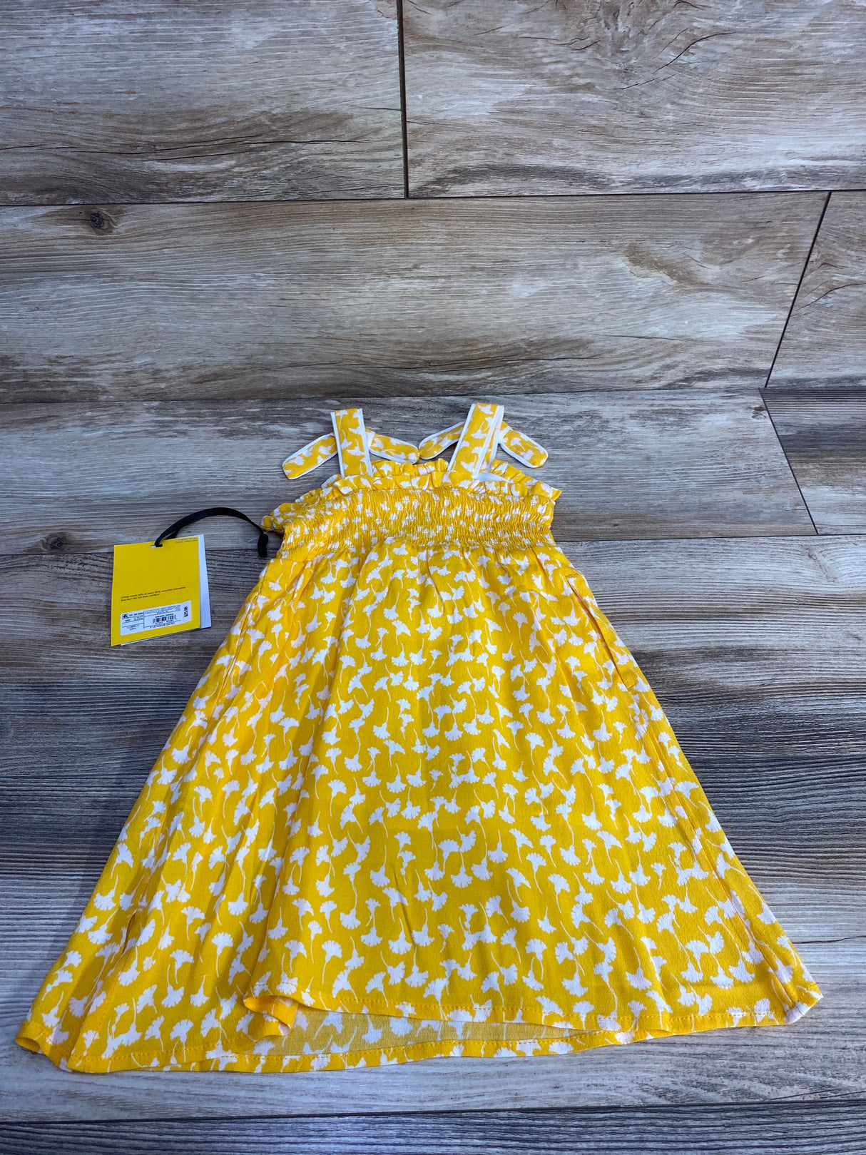 NEW Diane Von Furstenberg Smocked Floral Dress Yellow sz 18m