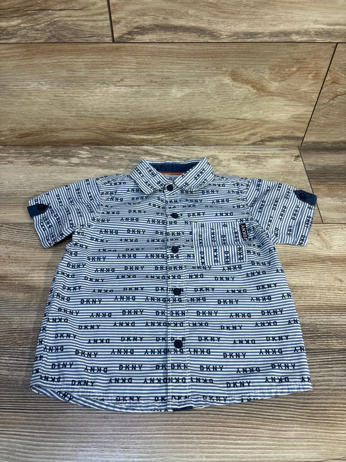 DKNY Logo Striped Button Up Shirt Blue sz 24m