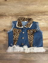 Leopard Print Button Up Denim Vest Blue sz 9-12m