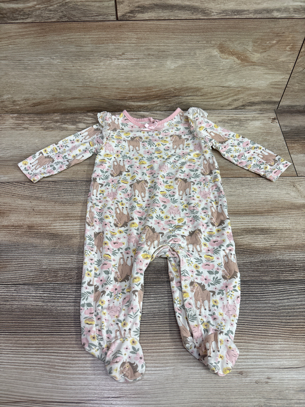 Baby Started Horse & Pig Print Bamboo Coverall Ivory sz 3m