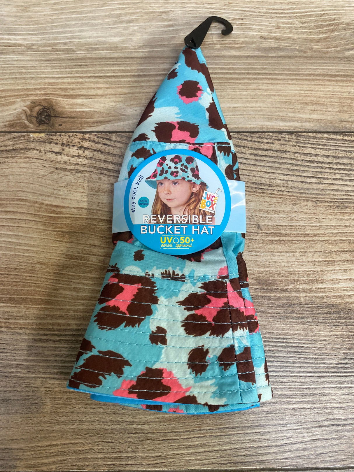 NEW Juice Box Youth Reversible Bucket Hat, Turquoise Leopard