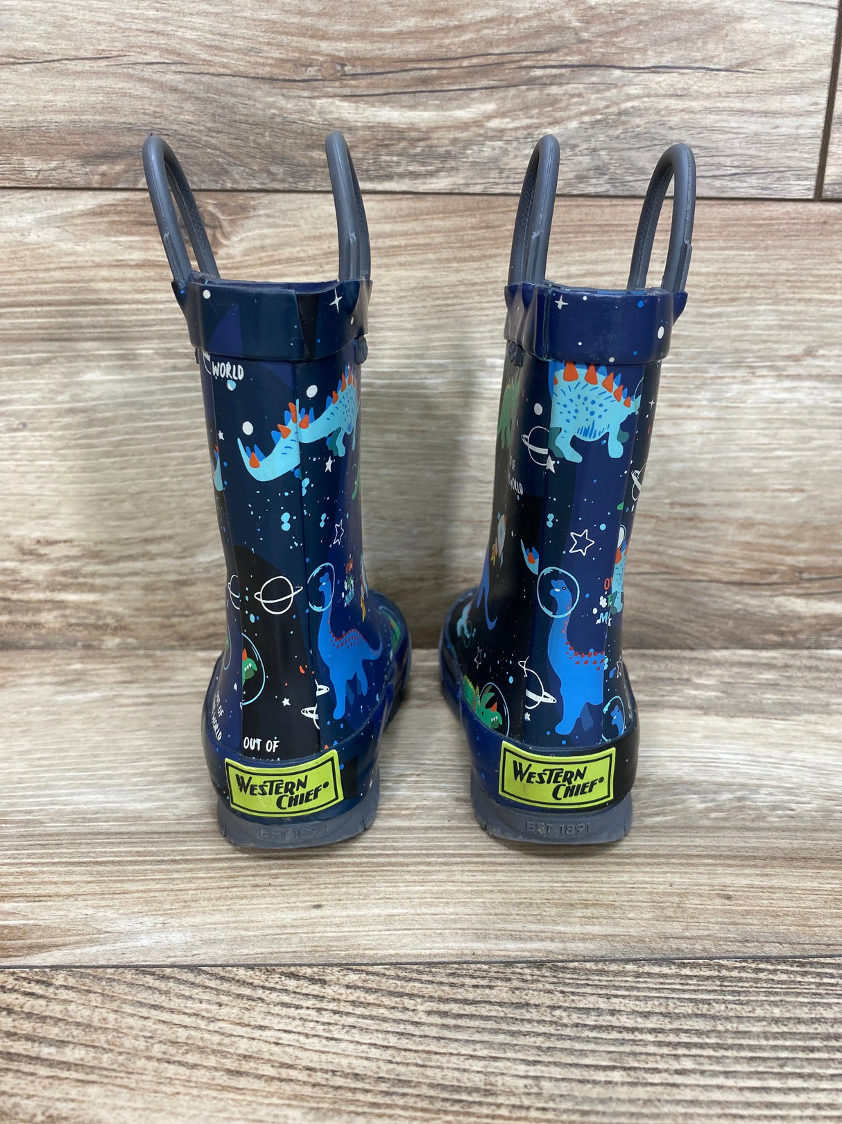 Western Chief Kids Space Dinos Rain Boot Navy Sz 5c