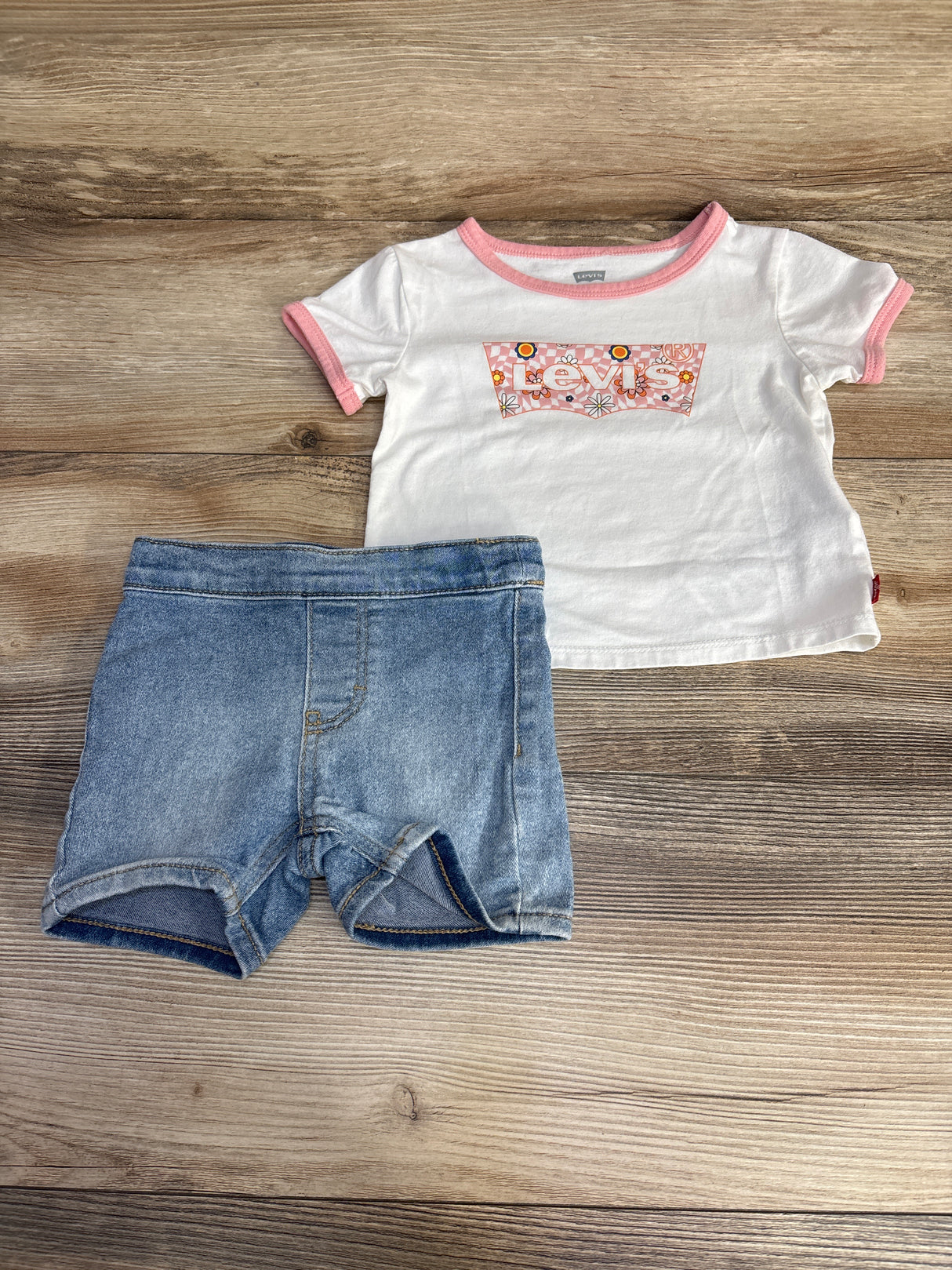 Levi's 2pc Shirt & Denim Shorts White sz 2T