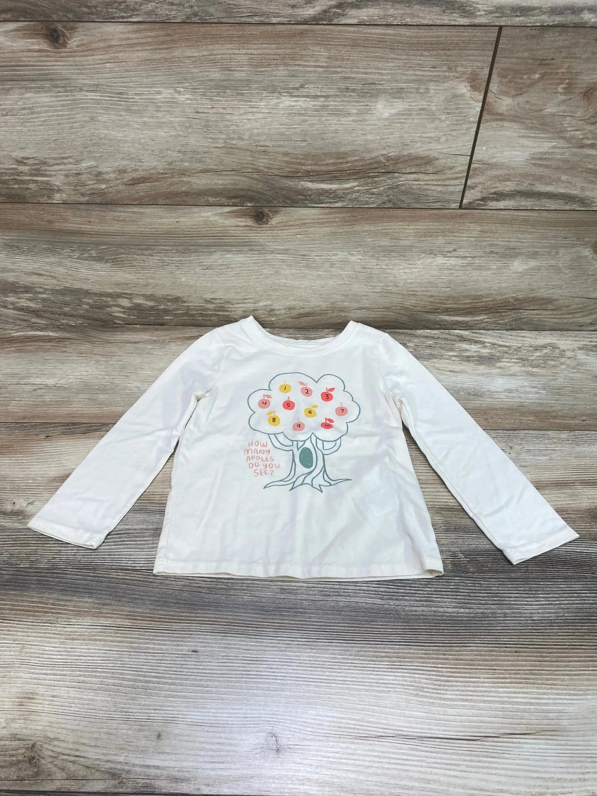 Cat & Jack How Many Apples Do You See Shirt Cream sz 3T