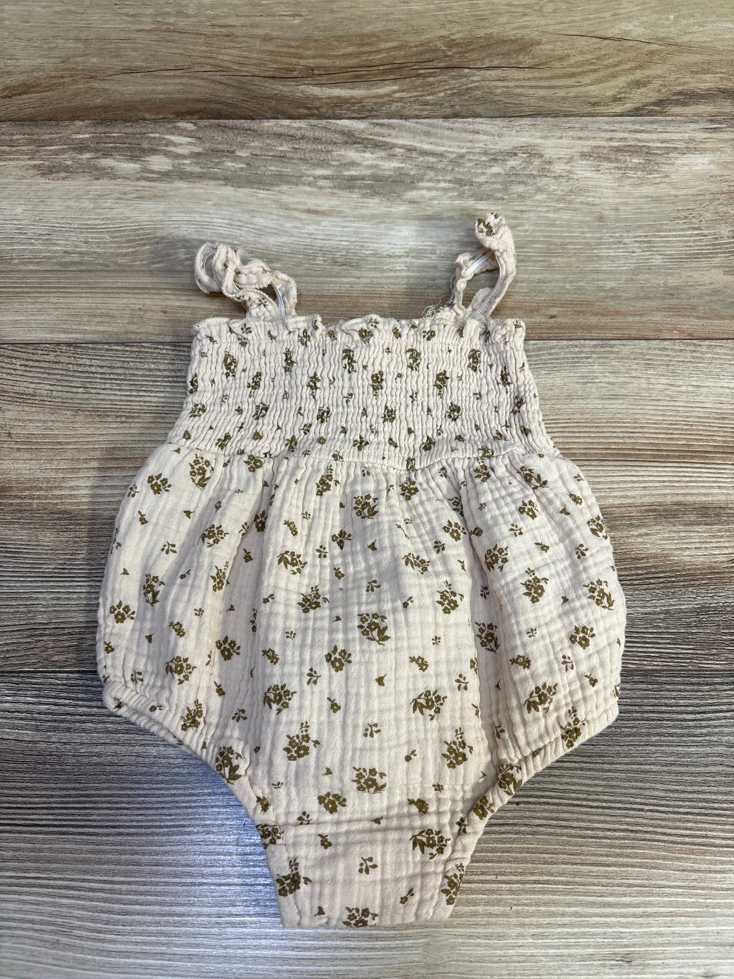 Shein Smocked Gauze Bubble Romper Beige sz 6-9m