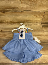 NEW Blossom Blvd 3pc Ribbed Tank Top, Shorts, & Sunglasses Set Blue sz 2T